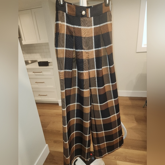 Staud Moon checked, wool blend wide leg trouser - Picture 2 of 4